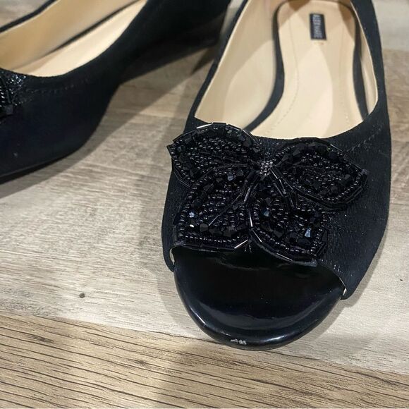 Alex Marie Black Leather Embellished Beaded Wedge Flats Size 9 - Picture 4 of 9